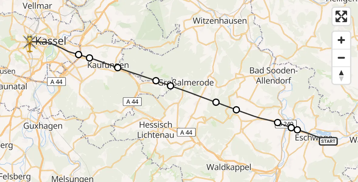 Flugroute Rettungshubschrauber Eschwege - Kassel, 04 Juli 2026, 11:17