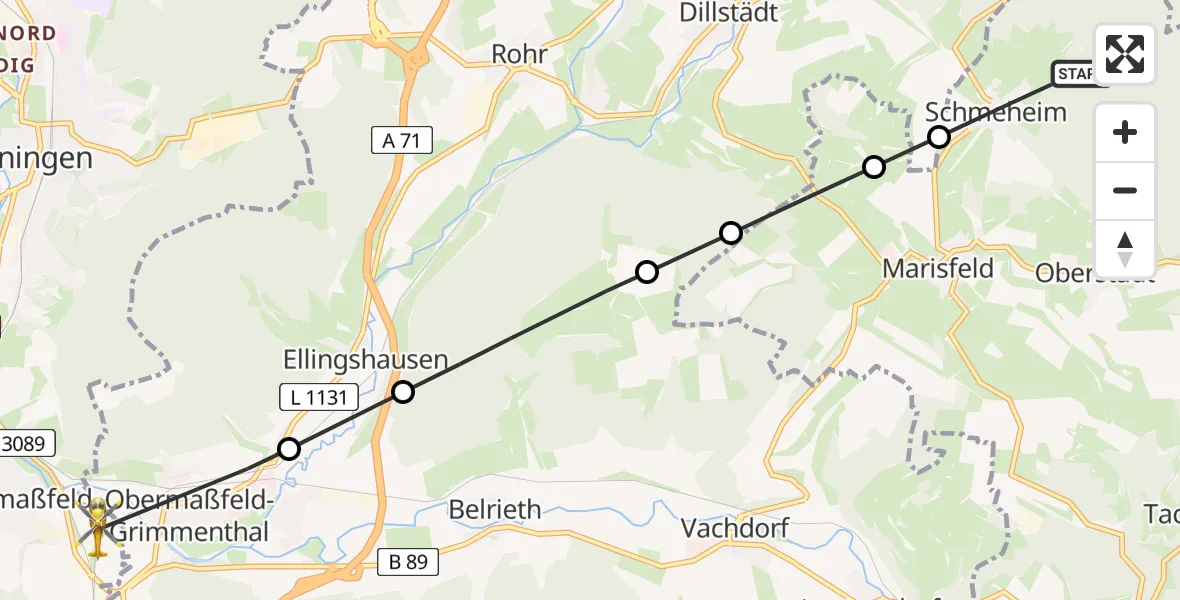 Flugroute Rettungshubschrauber Schmeheim - Untermaßfeld, 04 Juli 2026, 11:17