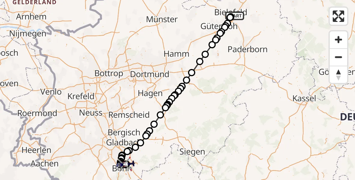 Flugroute Polizeihubschrauber Bielefeld - Sankt Augustin, 04 Juli 2026, 11:24