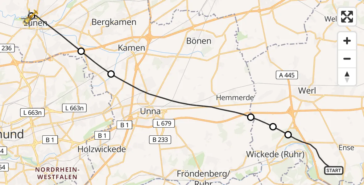 Flugroute Rettungshubschrauber Ense - Sankt Marien Hospital, 04 Juli 2026, 11:35
