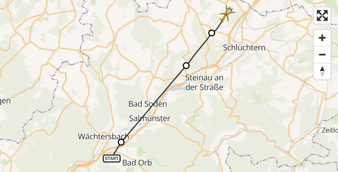 Flugroute Rettungshubschrauber Bad Orb - Schlüchtern, 04 Juli 2026, 11:35