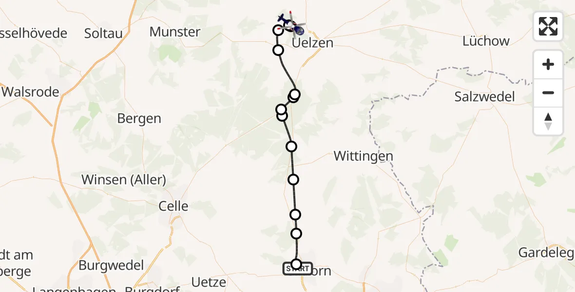 Flugroute Polizeihubschrauber Gifhorn Bundespolizei Hubschrauberlandeplatz - Uelzen, 04 Juli 2026, 11:48