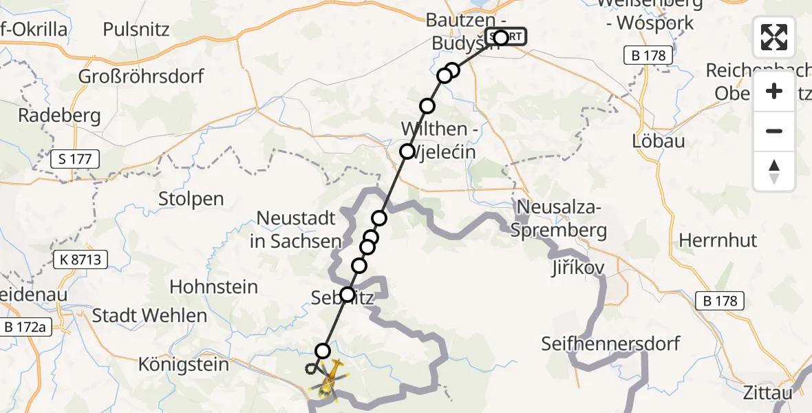 Flugroute Rettungshubschrauber Kubschütz - Bad Schandau, 04 Juli 2026, 11:53
