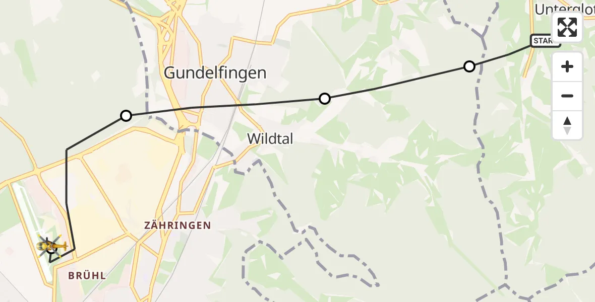 Flugroute Rettungshubschrauber Glottertal - Freiburg im Breisgau Flugplatz, 04 Juli 2026, 11:57