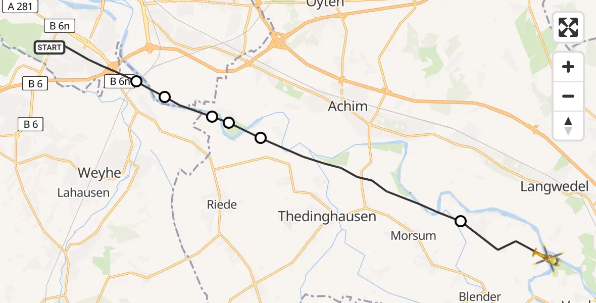 Flugroute Rettungshubschrauber Bremen - Blender, 04 Juli 2026, 11:59