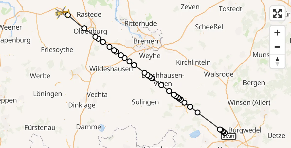 Flugroute Rettungshubschrauber Flughafen Hannover - Westerstede, 04 Juli 2026, 12:01