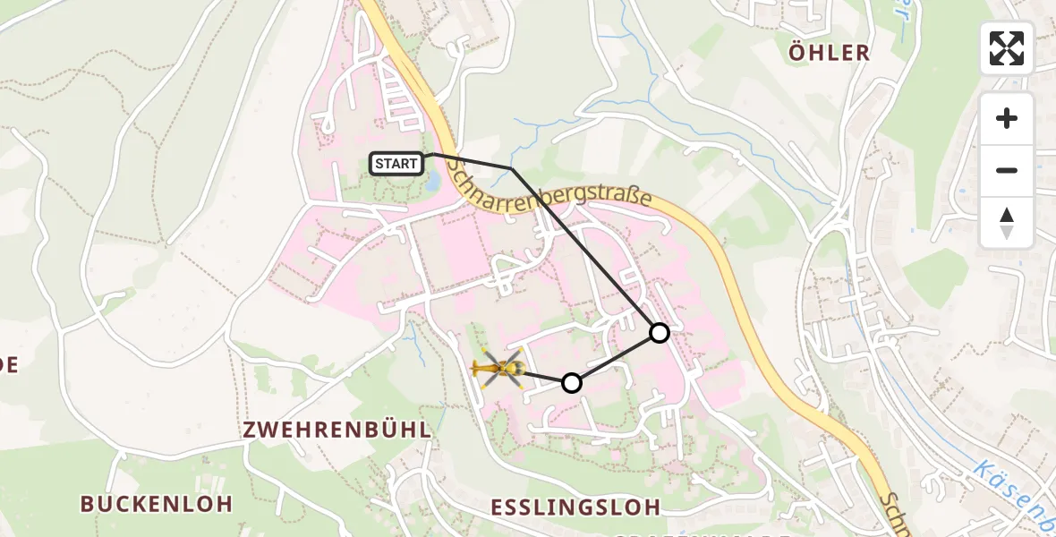 Flugroute Rettungshubschrauber Tübingen Trauma Hospital - Tübingen University Hospital, 04 Juli 2026, 12:03