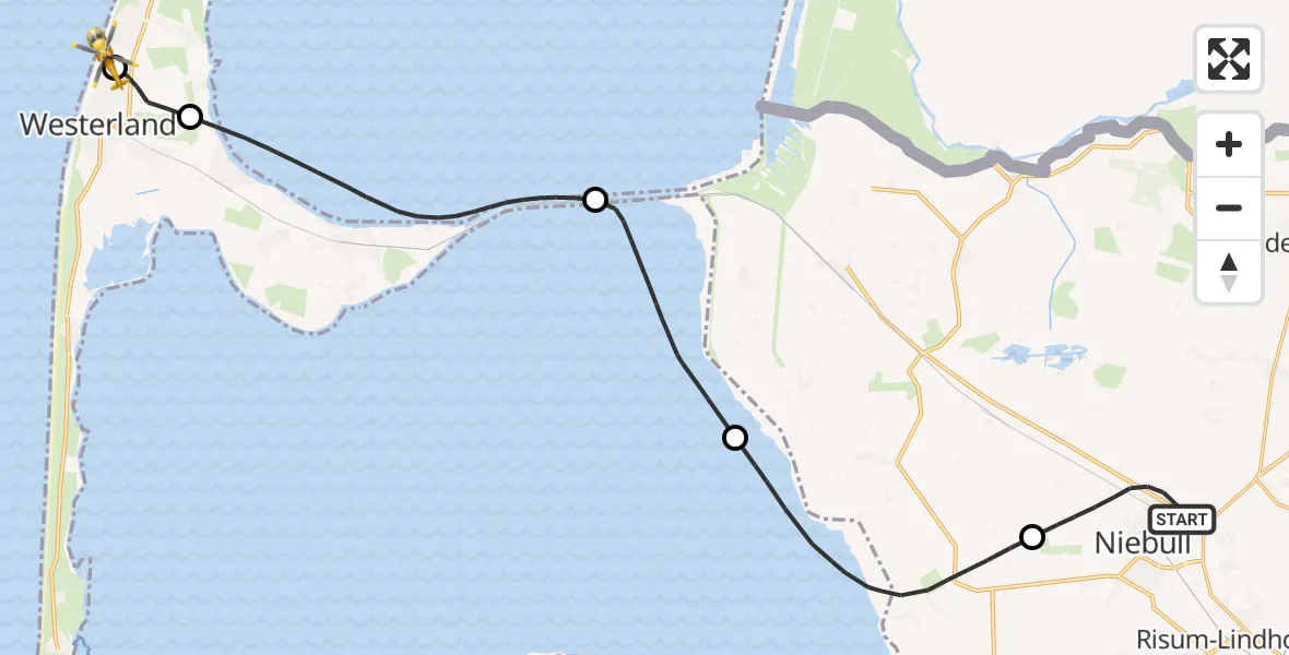 Flugroute Ambulanzhubschrauber Niebüll - Sylt, 04 Juli 2026, 12:11