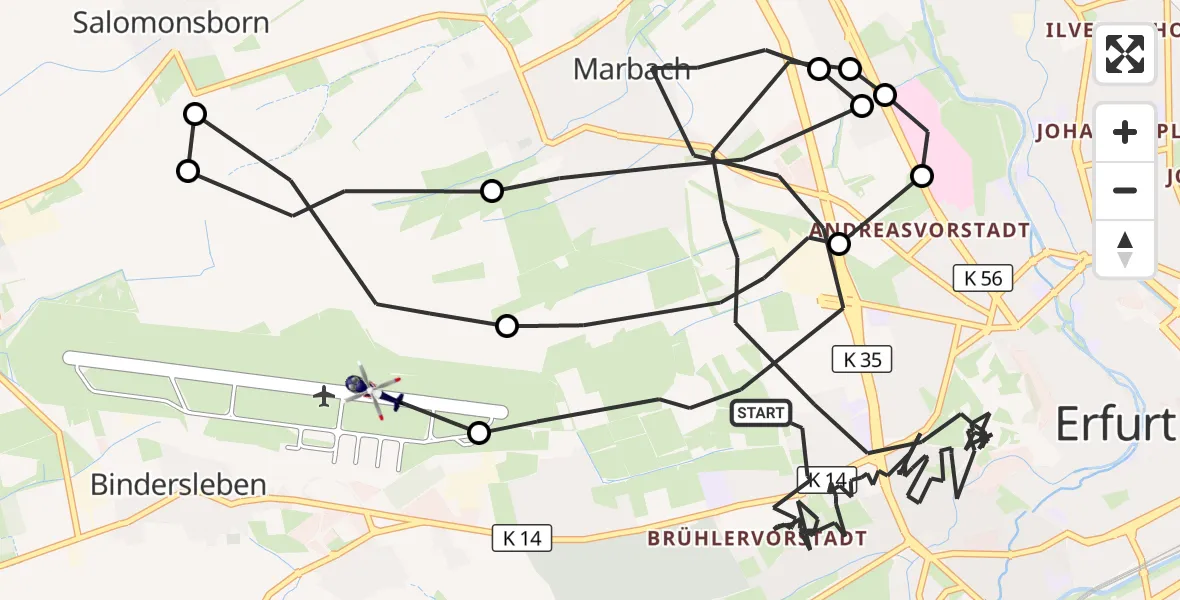 Flugroute Polizeihubschrauber Erfurt - Erfurt-Weimar Flughafen, 04 Juli 2026, 12:13