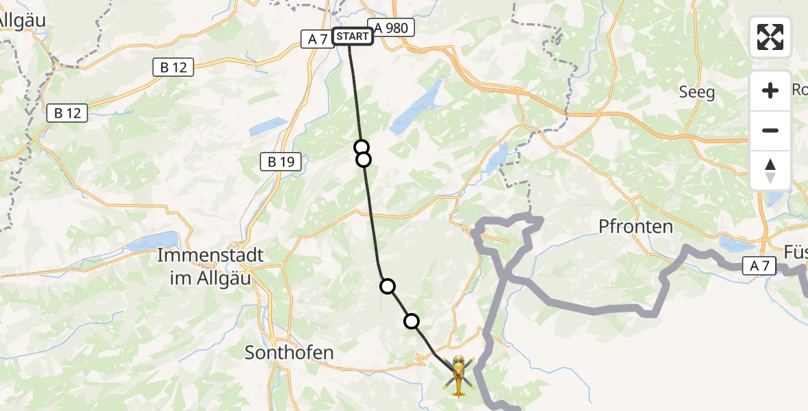Flugroute Rettungshubschrauber Sulzberg - Bad Hindelang, 04 Juli 2026, 12:14