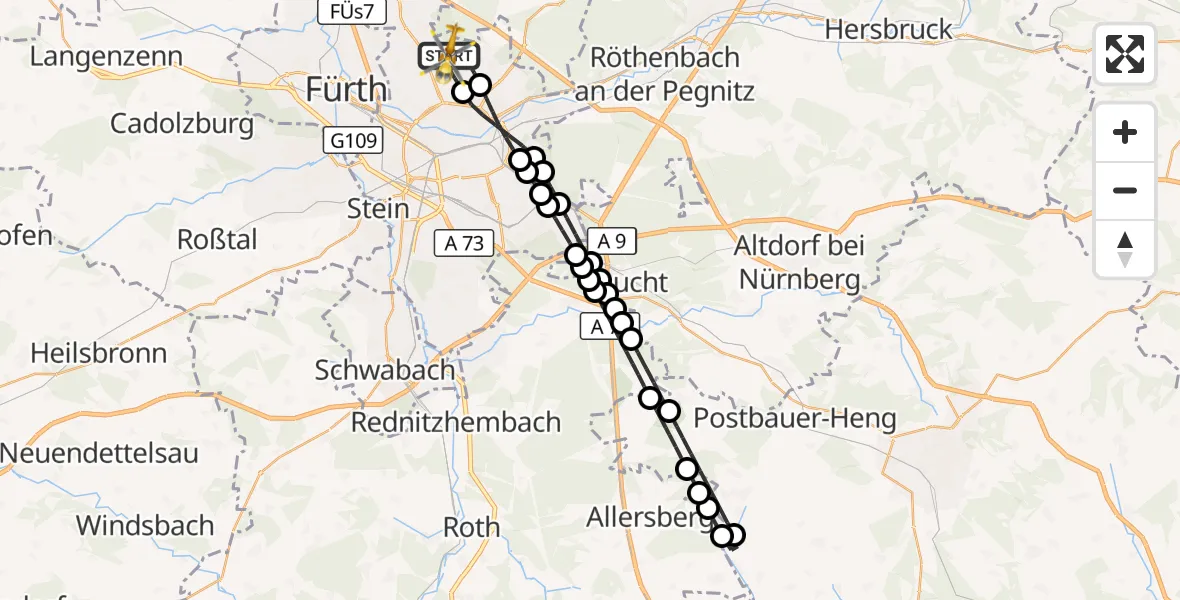 Flugroute Ambulanzhubschrauber Flughafen Nuremberg - Flughafen Nuremberg, 04 Juli 2026, 12:16