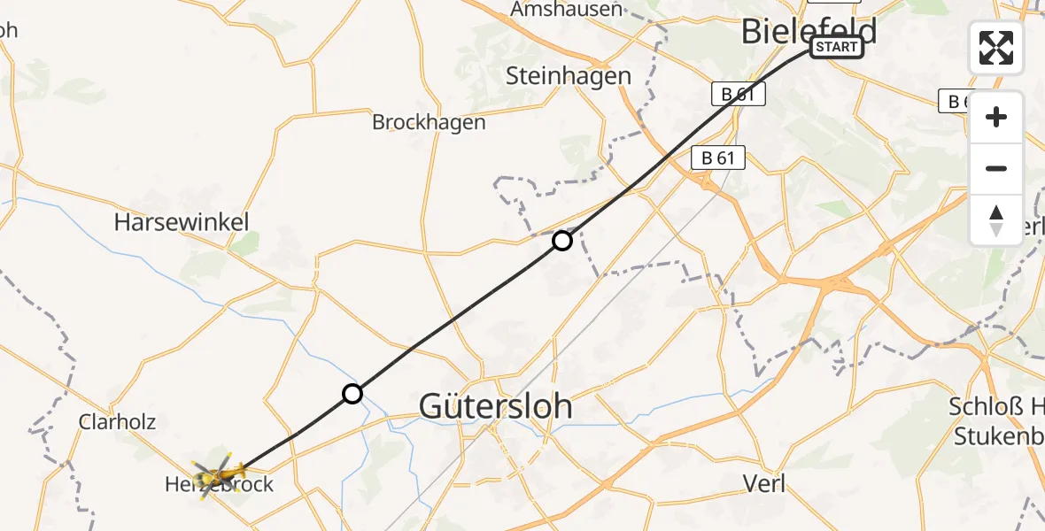 Flugroute Rettungshubschrauber Bielefeld - Herzebrock-Clarholz, 04 Juli 2026, 12:17
