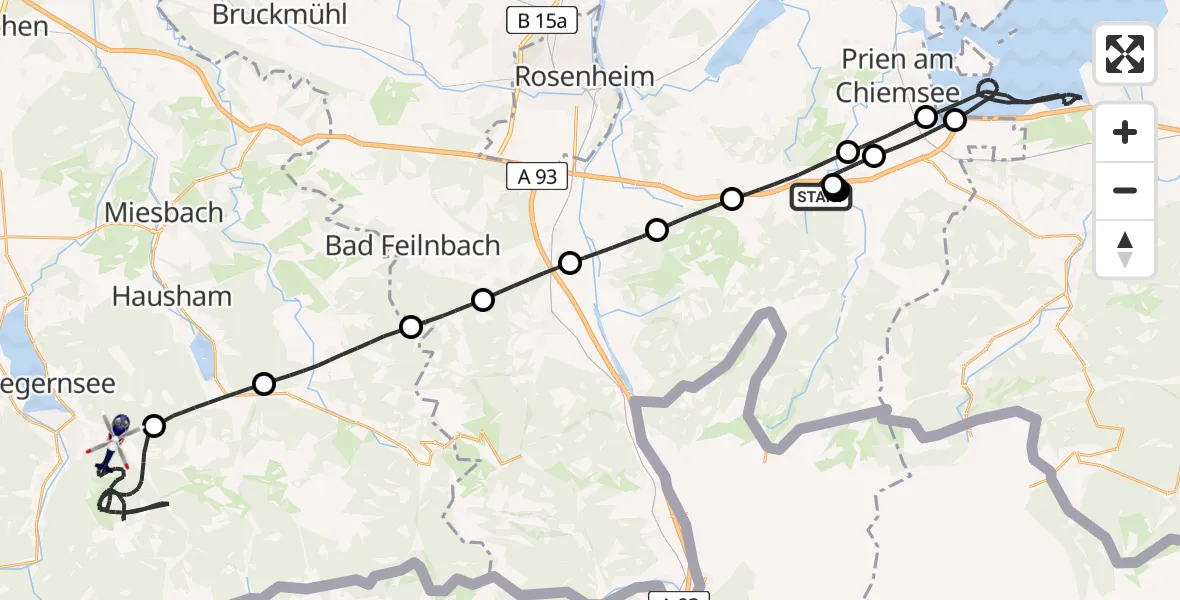 Flugroute Polizeihubschrauber Frasdorf - Rottach-Egern, 04 Juli 2026, 12:38