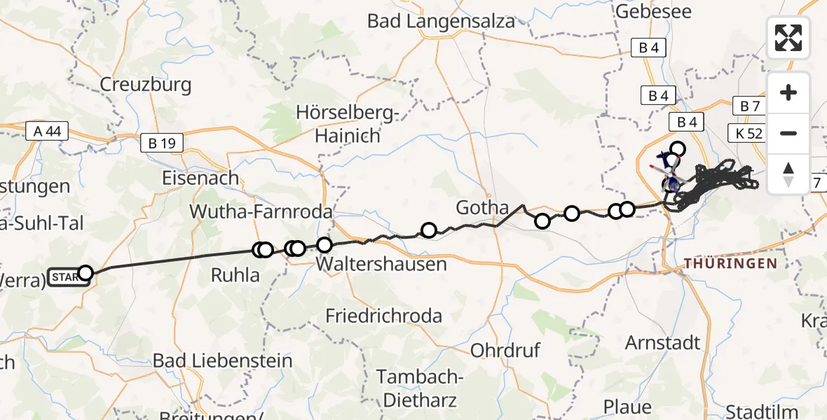Flugroute Polizeihubschrauber Werra-Suhl-Tal - Erfurt-Weimar Flughafen, 04 Juli 2026, 12:46