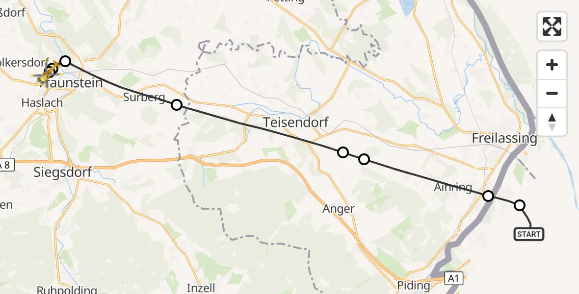 Flugroute Rettungshubschrauber Salzburg Airport - Traunstein Hospital, 04 Juli 2026, 12:48