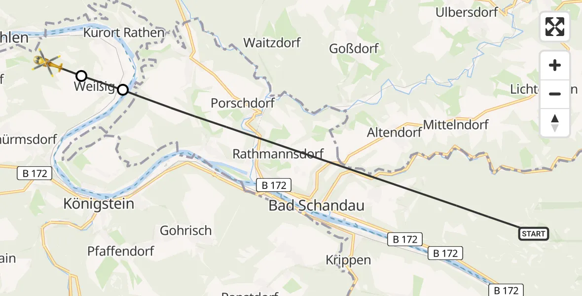 Flugroute Rettungshubschrauber Bad Schandau - Struppen, 04 Juli 2026, 12:55