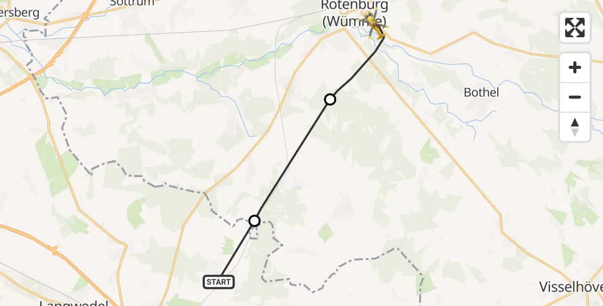 Flugroute Rettungshubschrauber Kirchlinteln - Rotenburg (Wümme), 04 Juli 2026, 12:56