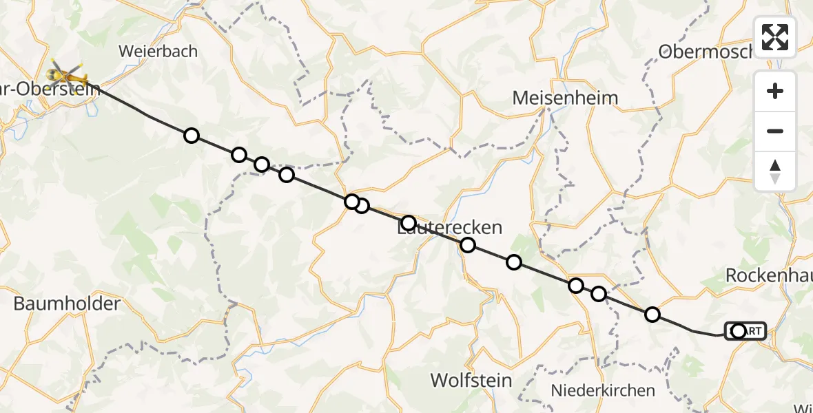 Flugroute Rettungshubschrauber Imsweiler UL - Idar-Oberstein, 04 Juli 2026, 12:57