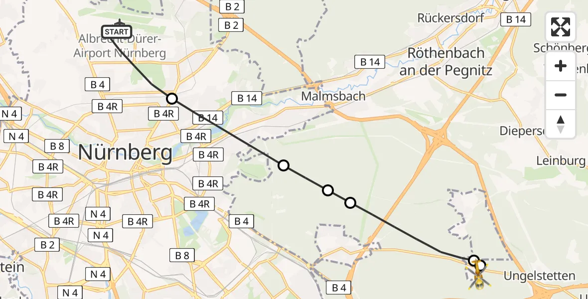 Flugroute Ambulanzhubschrauber Flughafen Nuremberg - Winkelhaid, 04 Juli 2026, 12:58
