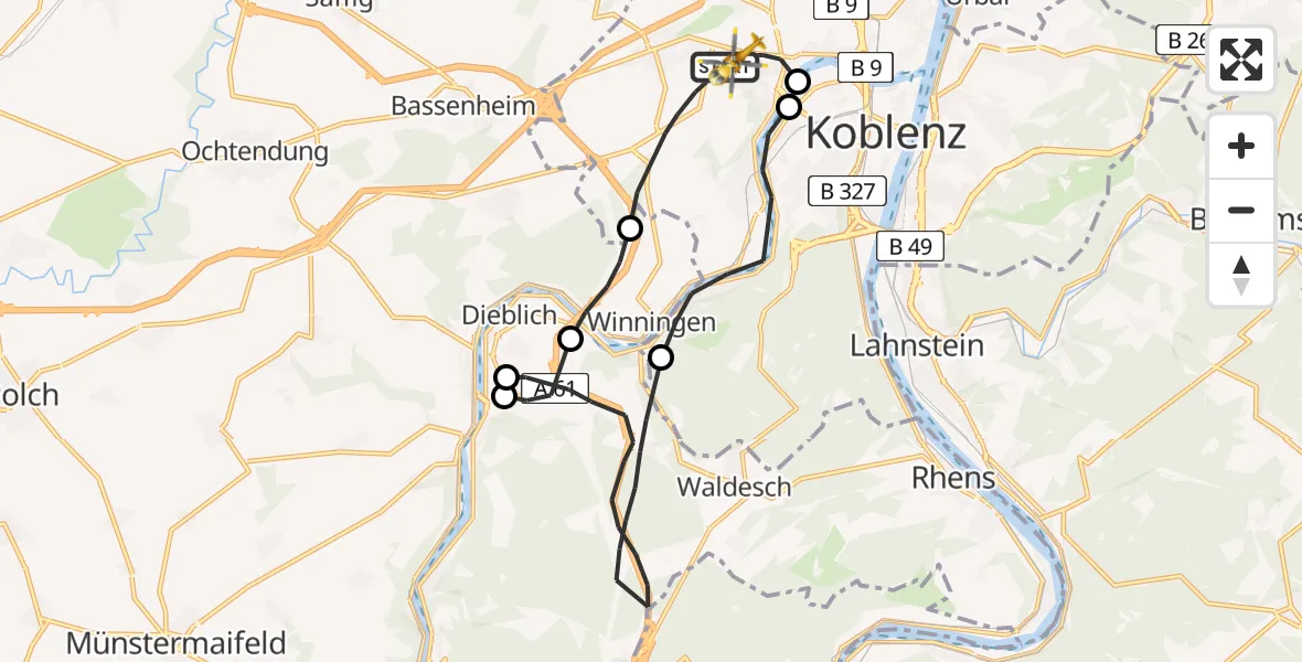 Flugroute Rettungshubschrauber Koblenz - Koblenz, 04 Juli 2026, 13:06