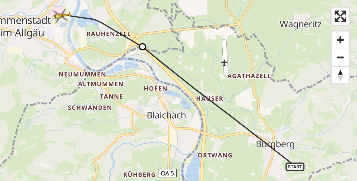 Flugroute Rettungshubschrauber Burgberg i.Allgäu - Immenstadt i.Allgäu, 04 Juli 2026, 13:12