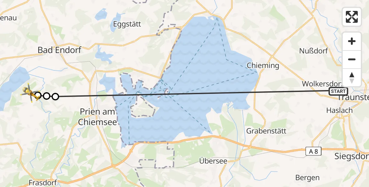 Flugroute Rettungshubschrauber Traunstein Hospital - Riedering, 04 Juli 2026, 13:33