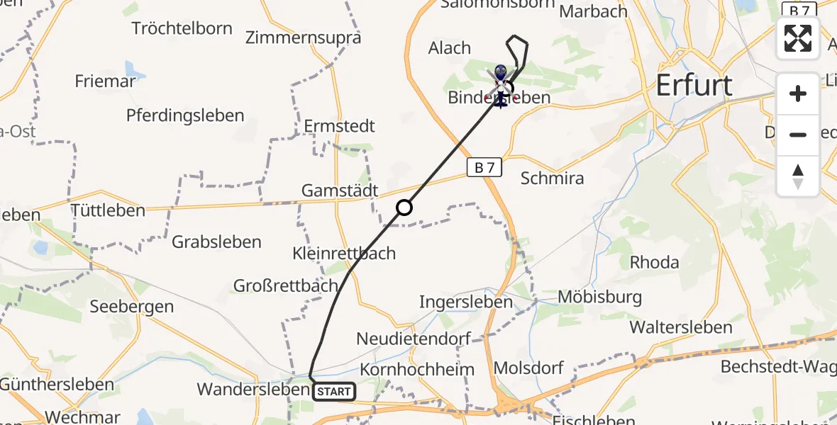 Flugroute Polizeihubschrauber Nesse-Apfelstädt - Erfurt-Weimar Flughafen, 04 Juli 2026, 13:46