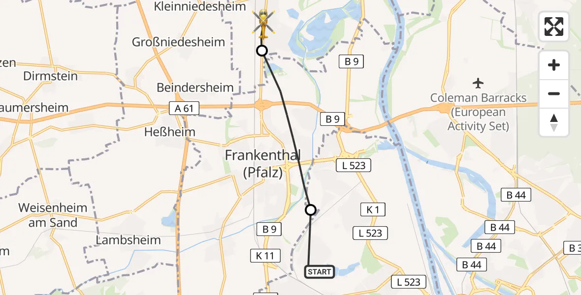 Flugroute Rettungshubschrauber Ludwigshafen am Rhein - Bobenheim-Roxheim, 04 Juli 2026, 13:51