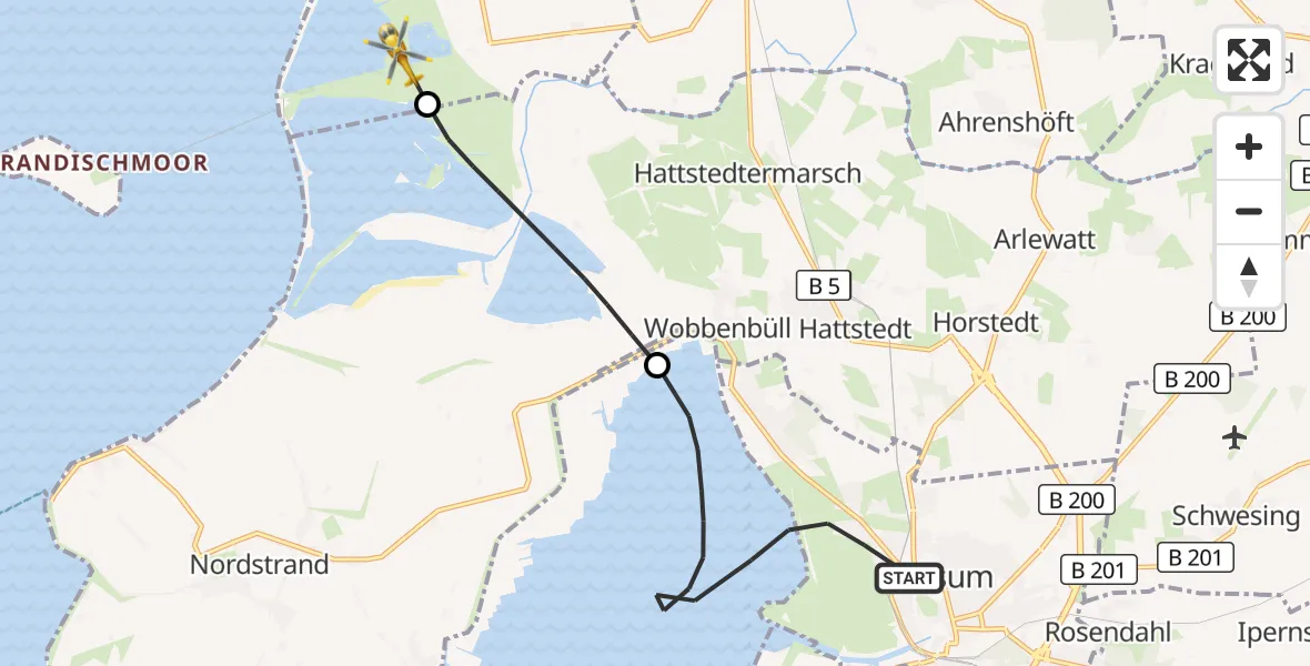 Flugroute Ambulanzhubschrauber Husum - Reußenköge, 04 Juli 2026, 13:54