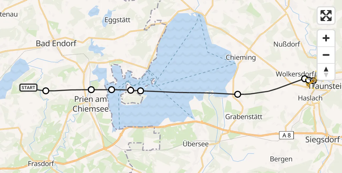 Flugroute Rettungshubschrauber Riedering - Traunstein Hospital, 04 Juli 2026, 13:57