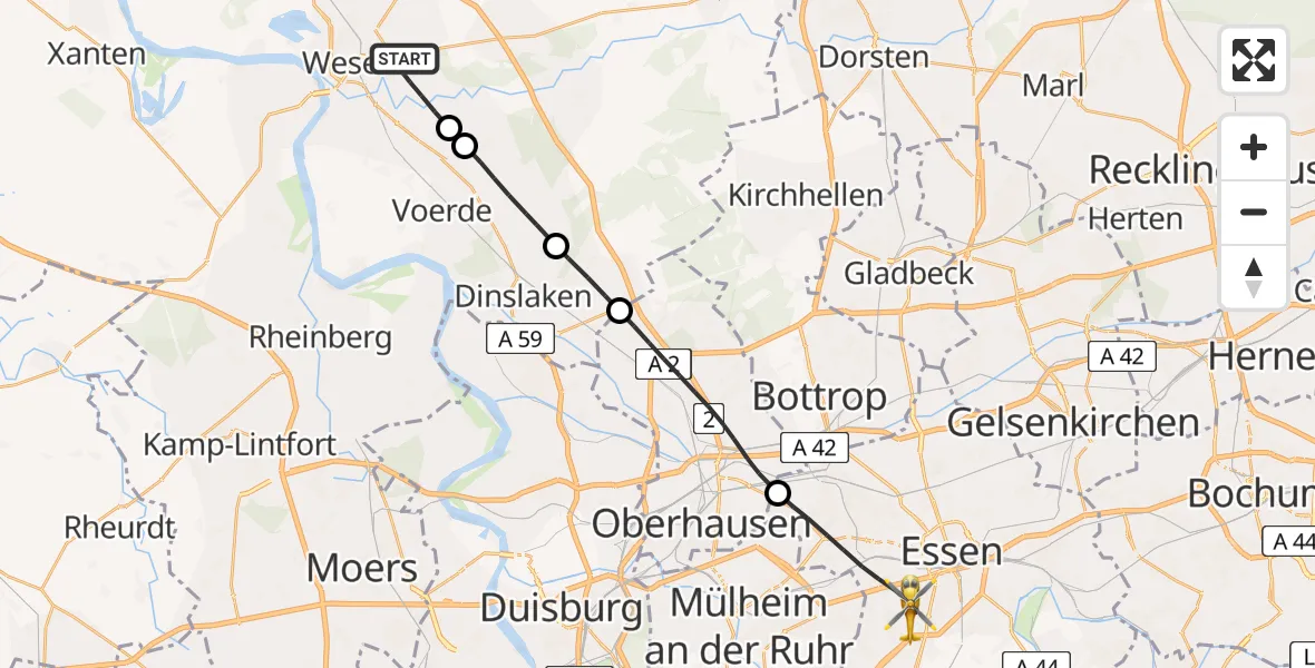 Flugroute Rettungshubschrauber Wesel - Essen, 04 Juli 2026, 14:17