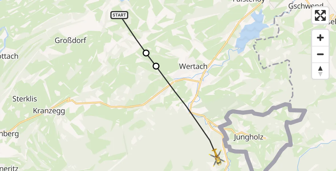 Flugroute Rettungshubschrauber Oy-Mittelberg - Wertach, 04 Juli 2026, 14:17