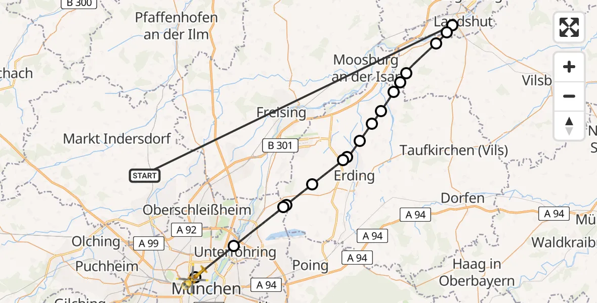 Flugroute Rettungshubschrauber Röhrmoos - Deutsches Herzzentrum München, 04 Juli 2026, 14:18