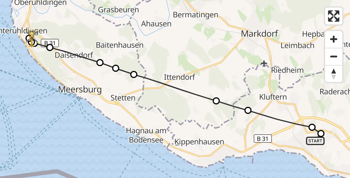Flugroute Rettungshubschrauber Friedrichshafen Hospital - Uhldingen-Mühlhofen, 04 Juli 2026, 14:26