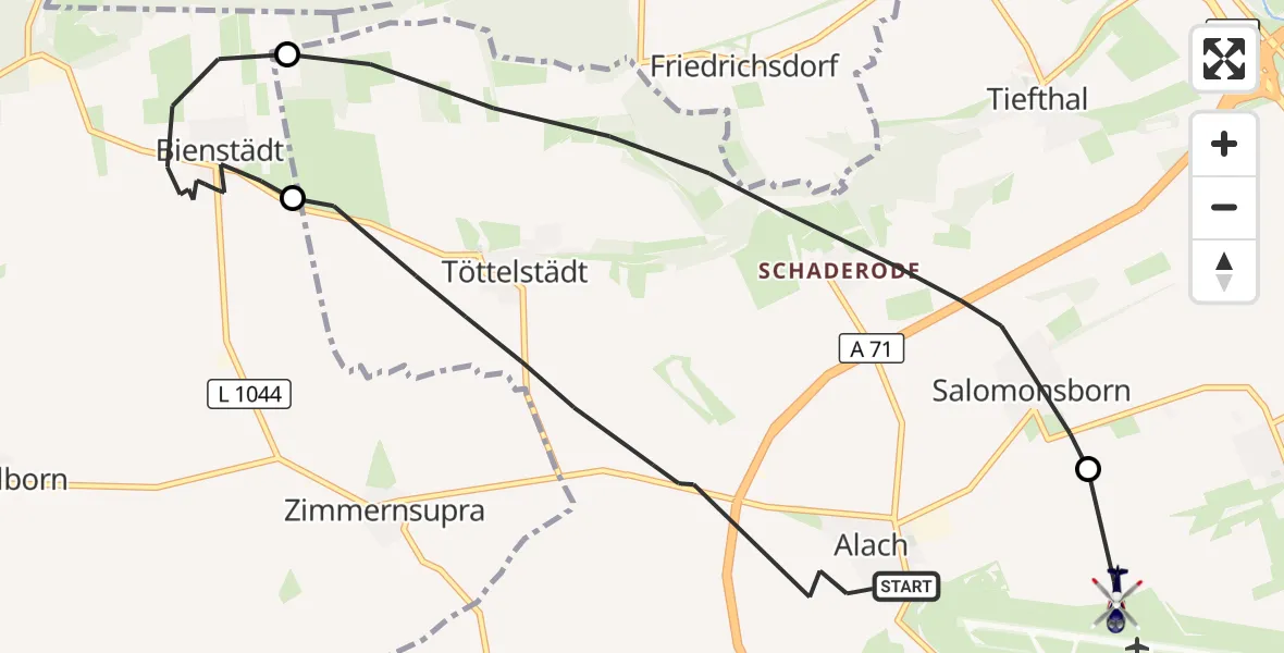 Flugroute Polizeihubschrauber Erfurt - Erfurt-Weimar Flughafen, 04 Juli 2026, 14:26