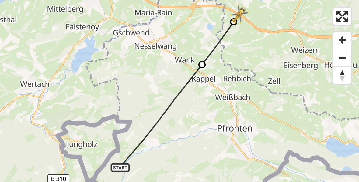 Flugroute Rettungshubschrauber Pfronten - Seeg, 04 Juli 2026, 14:36