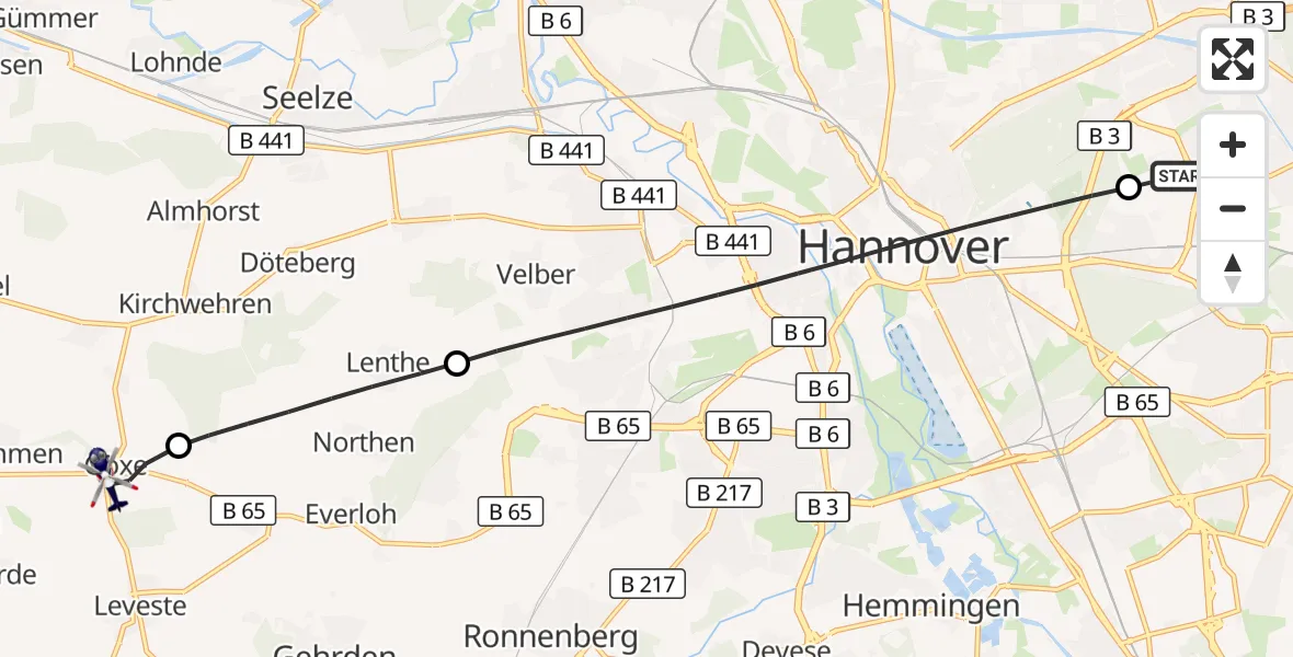 Flugroute Polizeihubschrauber Hannover Luftrettung Hubschrauberlandeplatz (Christoph 4) - Barsinghausen, 04 Juli 2026, 14:37