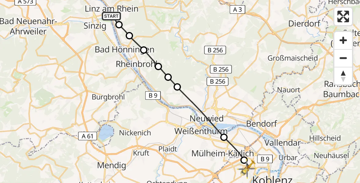 Flugroute Rettungshubschrauber Dattenberg - Koblenz, 04 Juli 2026, 14:47