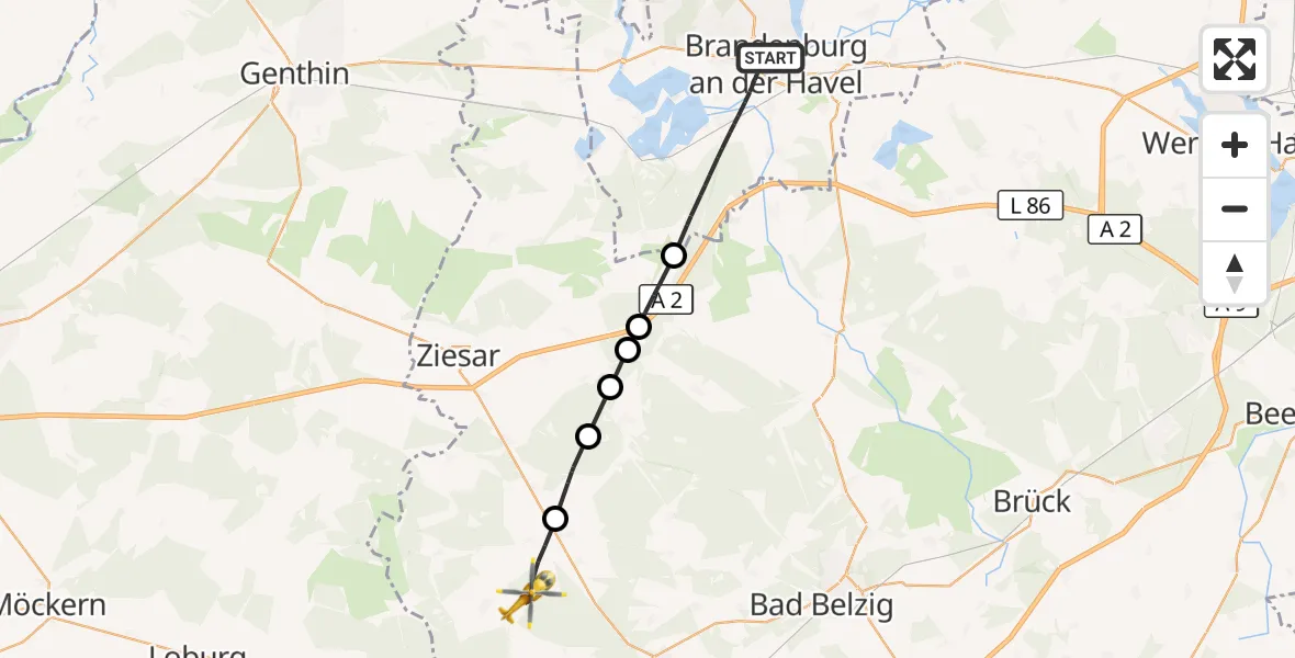 Flugroute Rettungshubschrauber Brandenburg an der Havel - Görzke, 04 Juli 2026, 14:47