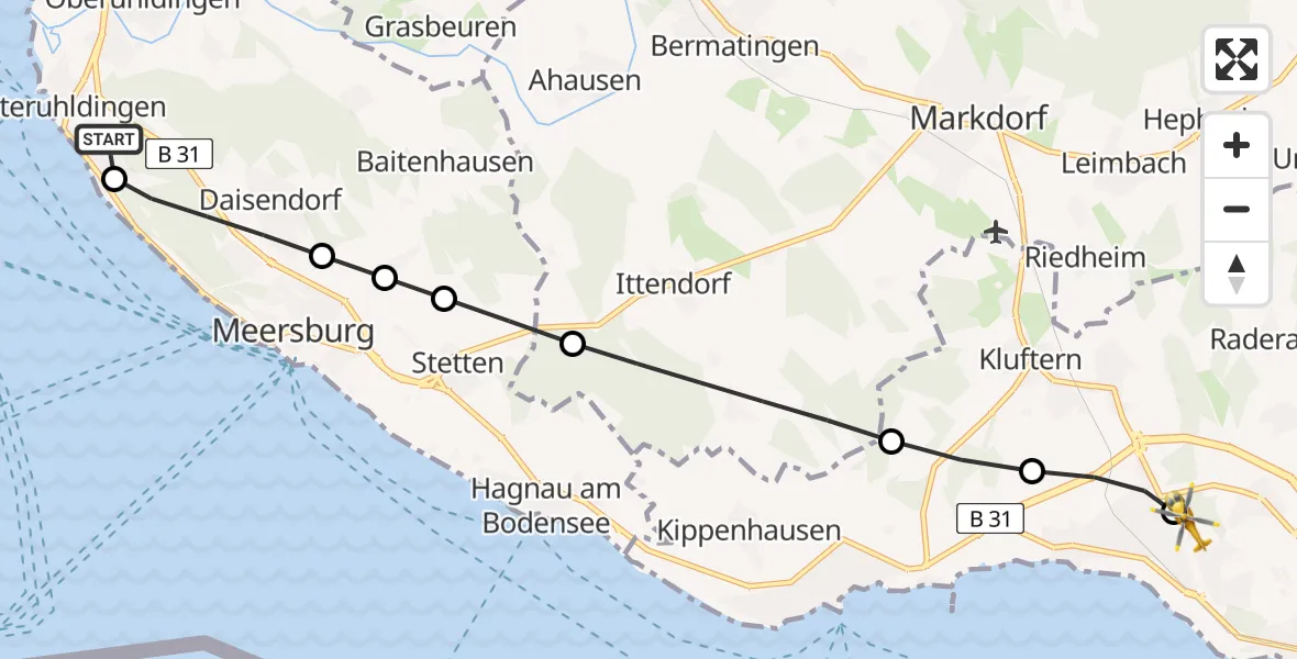 Flugroute Rettungshubschrauber Uhldingen-Mühlhofen - Friedrichshafen Hospital, 04 Juli 2026, 14:53