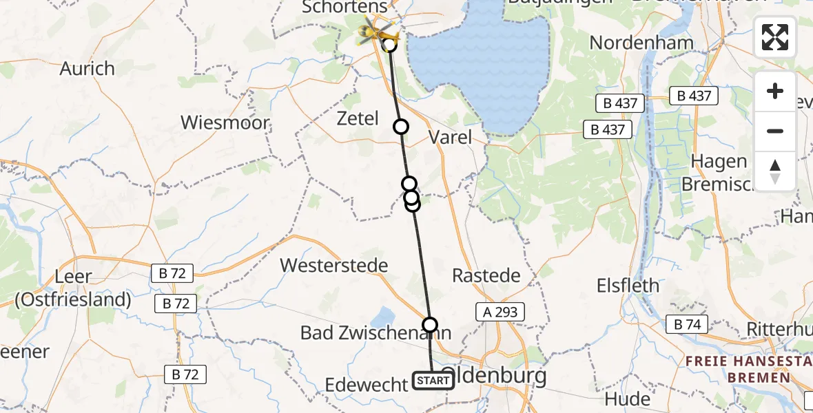 Flugroute Rettungshubschrauber Bad Zwischenahn - Sande, 04 Juli 2026, 14:54