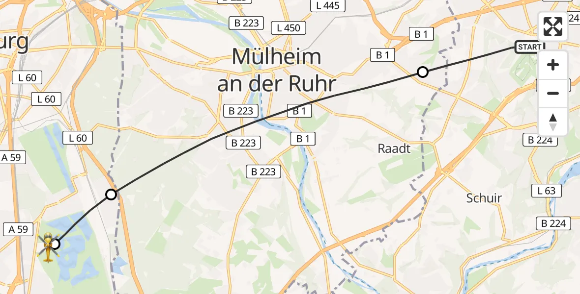 Flugroute Rettungshubschrauber Essen - Duisburg Air Rescue Hubschrauberlandeplatz (Christoph 9), 04 Juli 2026, 14:54