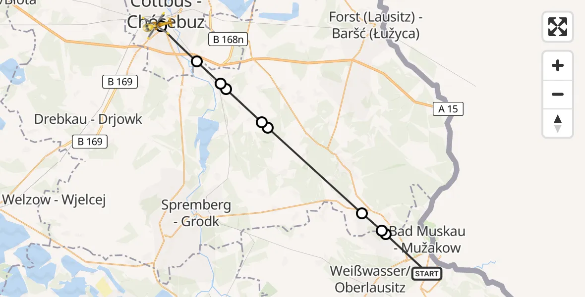 Flugroute Rettungshubschrauber Krauschwitz i.d.O.L. - Carl Thien Hospital Cottbus, 04 Juli 2026, 15:04