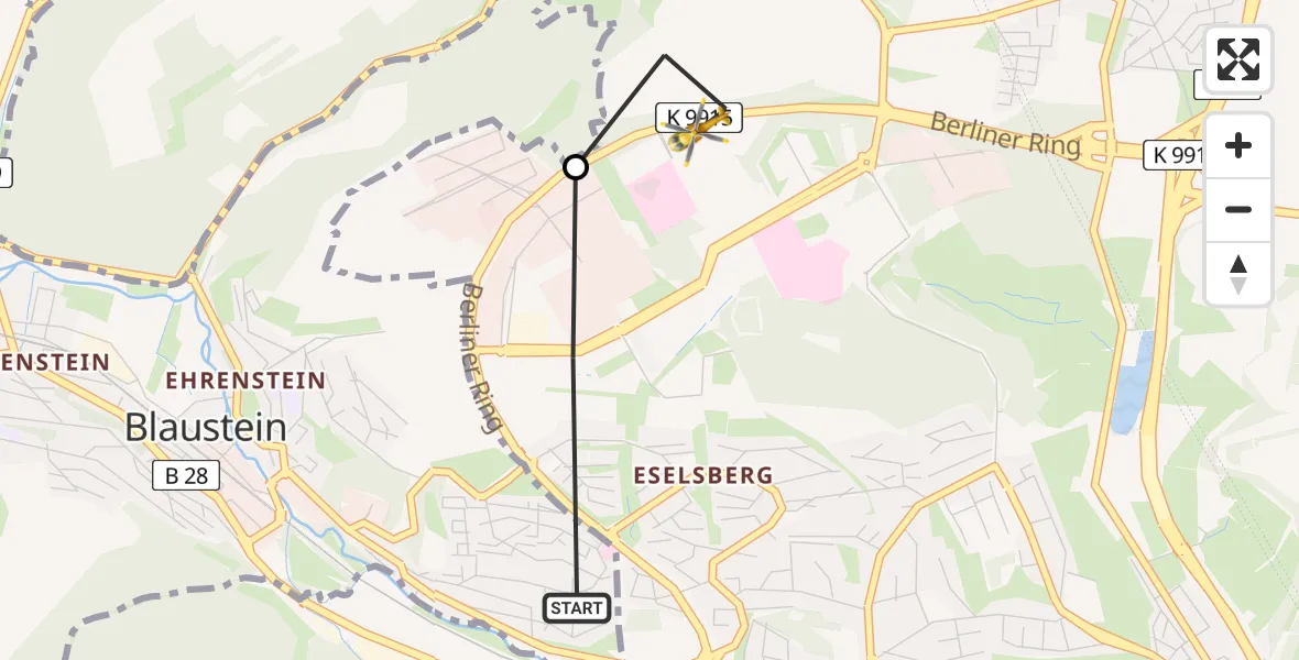 Flugroute Rettungshubschrauber Ulm - Ulm Military Hospital Emergency, 04 Juli 2026, 15:06