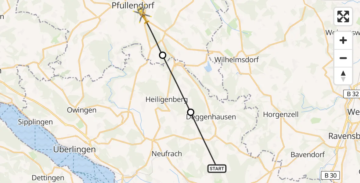 Flugroute Rettungshubschrauber Deggenhausertal - Pfullendorf, 04 Juli 2026, 15:11
