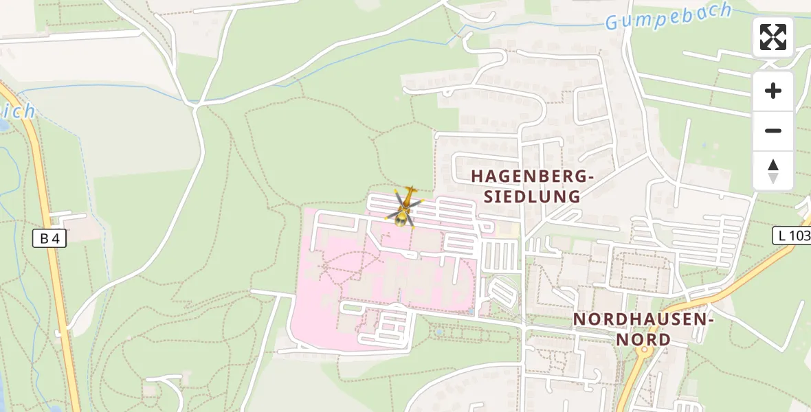 Flugroute Rettungshubschrauber Südharz Hospital Nordhausen - Südharz Hospital Nordhausen, 04 Juli 2026, 15:10