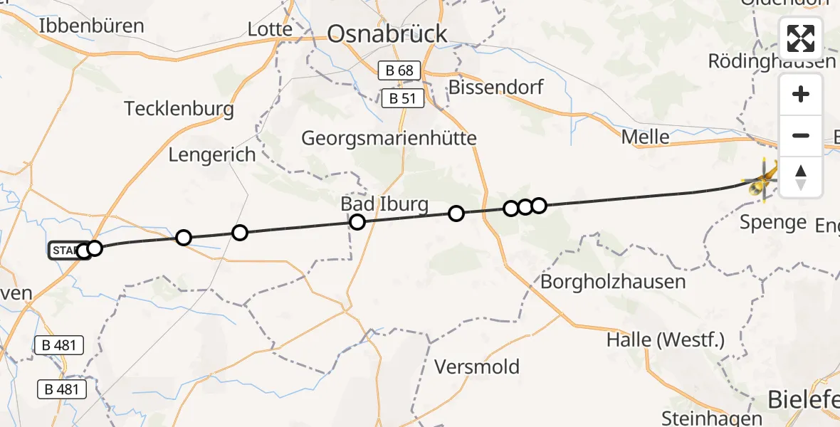 Flugroute Ambulanzhubschrauber Christoph  Westfalen-ADAC - Melle, 04 Juli 2026, 15:18