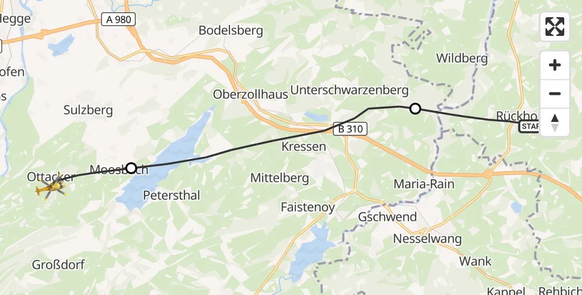 Flugroute Rettungshubschrauber Rückholz - Sulzberg, 04 Juli 2026, 15:18