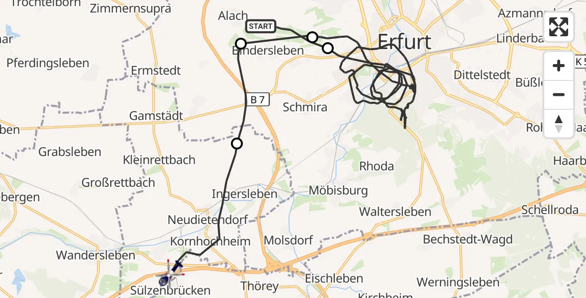 Flugroute Polizeihubschrauber Erfurt-Weimar Flughafen - Nesse-Apfelstädt, 04 Juli 2026, 15:22