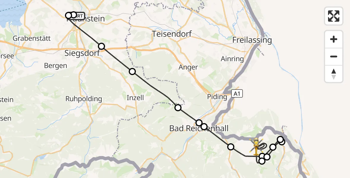Flugroute Rettungshubschrauber Traunstein Hospital - Schellenberger Forst, 04 Juli 2026, 15:24